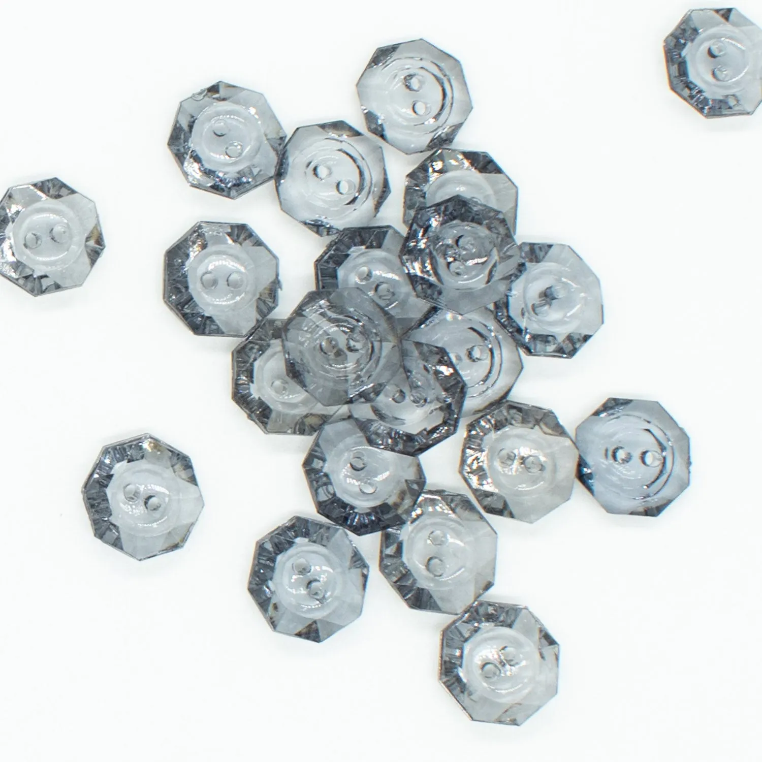 2 Hole Shiny Clear Octagon Button 13mm