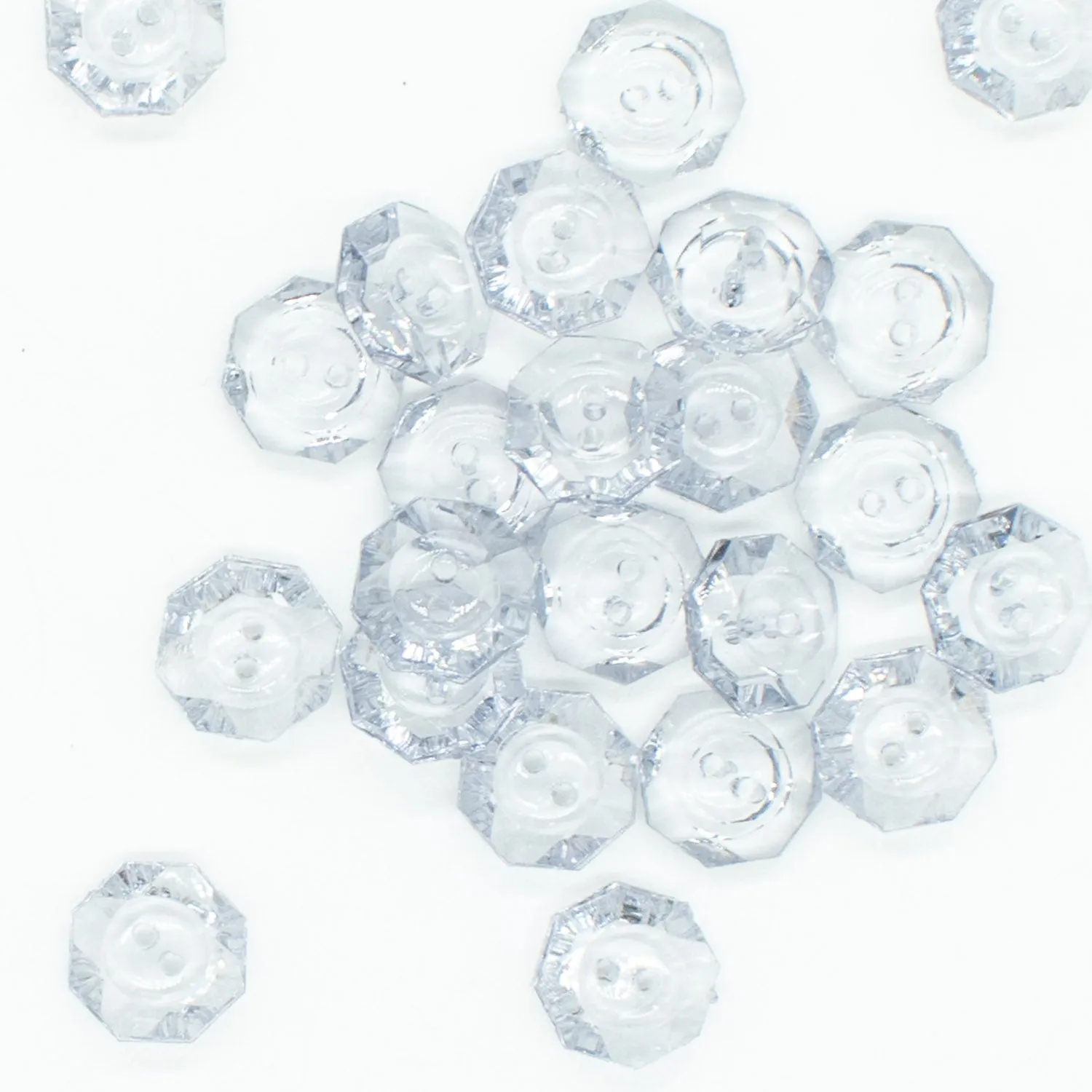 2 Hole Shiny Clear Octagon Button 13mm