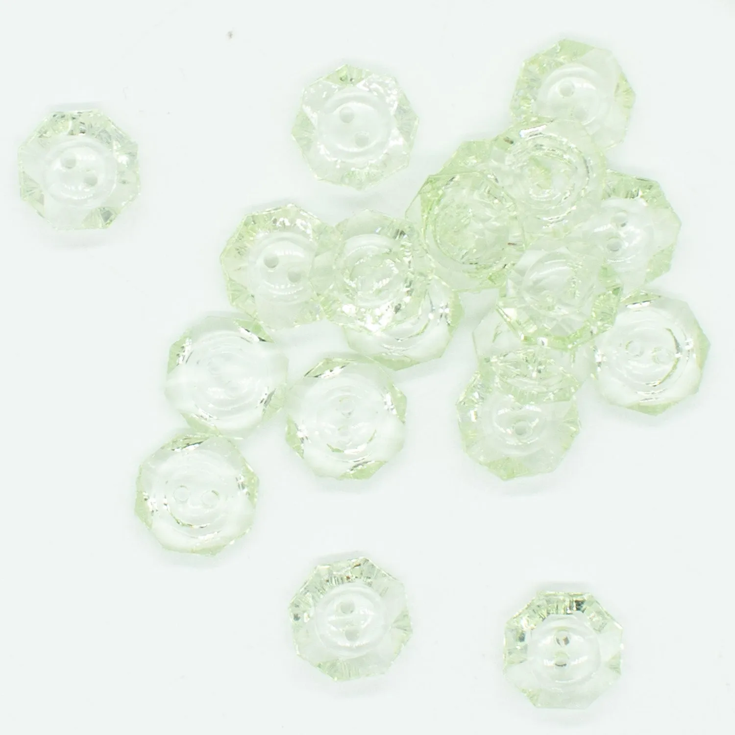 2 Hole Shiny Clear Octagon Button 13mm