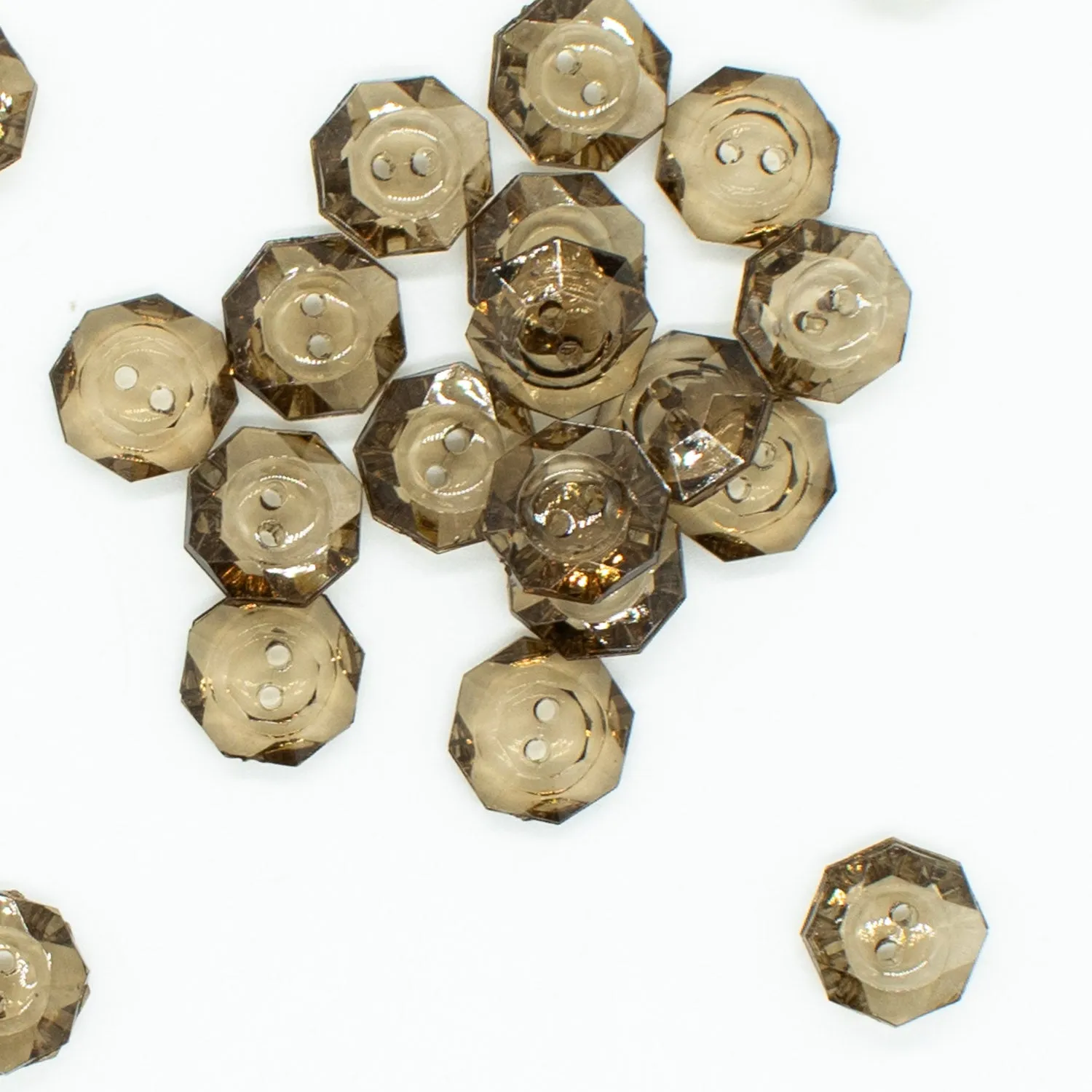 2 Hole Shiny Clear Octagon Button 13mm