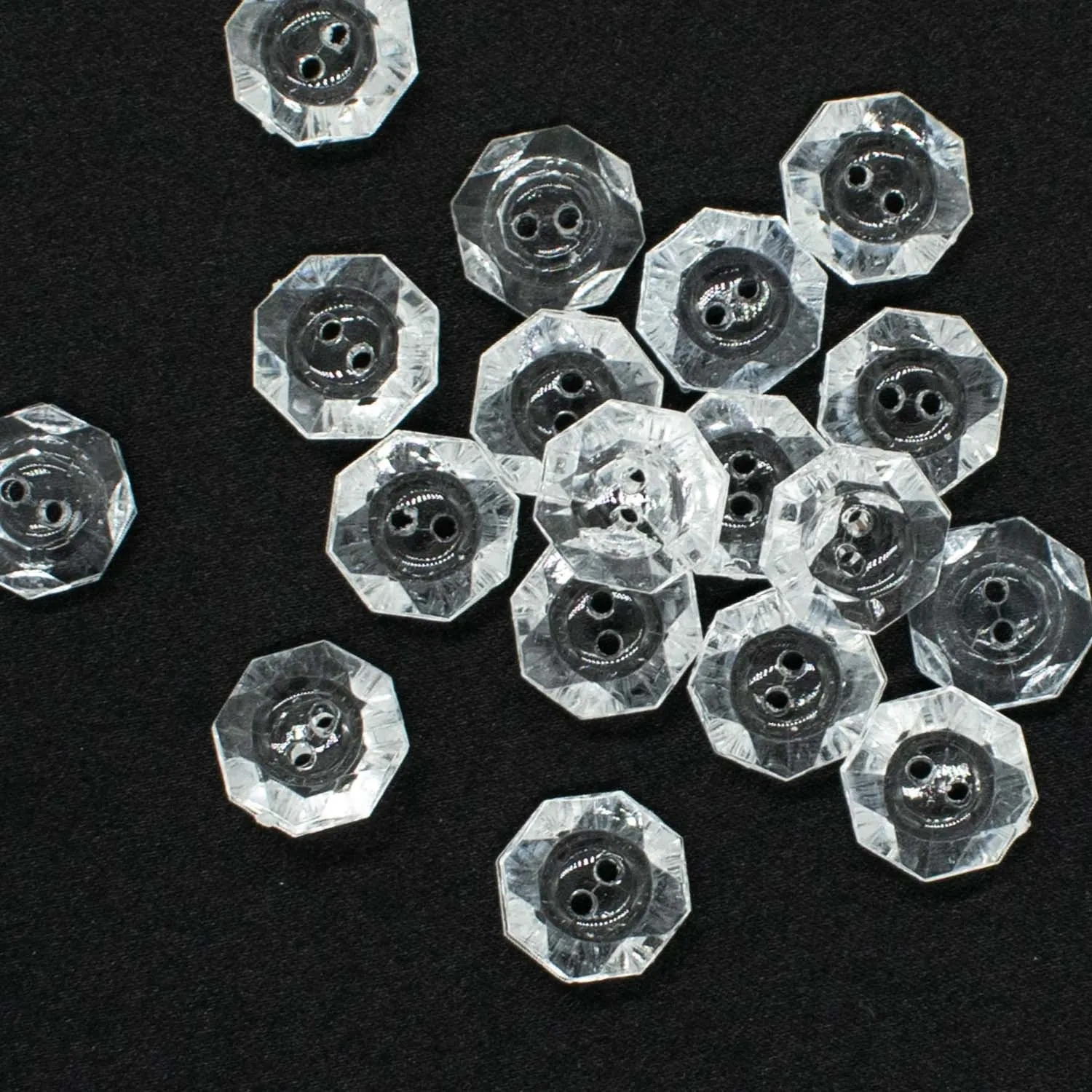 2 Hole Shiny Clear Octagon Button 13mm