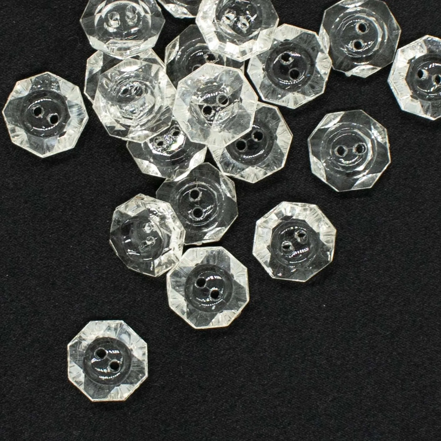 2 Hole Shiny Clear Octagon Button 13mm