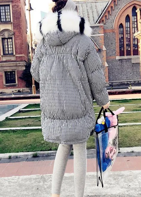 2021 black plaid down jacket woman plus size clothing parka hooded The rabbit wool Elegant coats