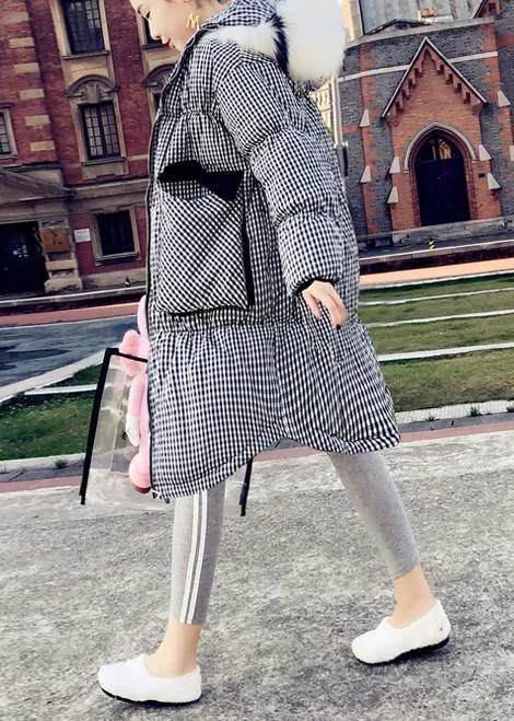 2021 black plaid down jacket woman plus size clothing parka hooded The rabbit wool Elegant coats