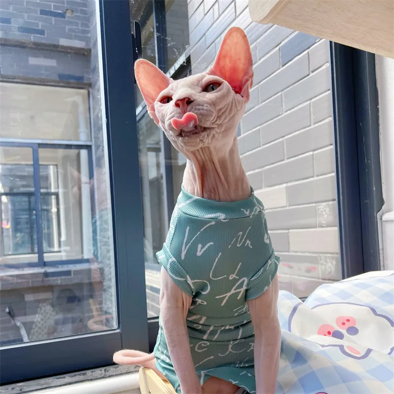 Alphabet Sphynx Cat Sleeveless Onesies