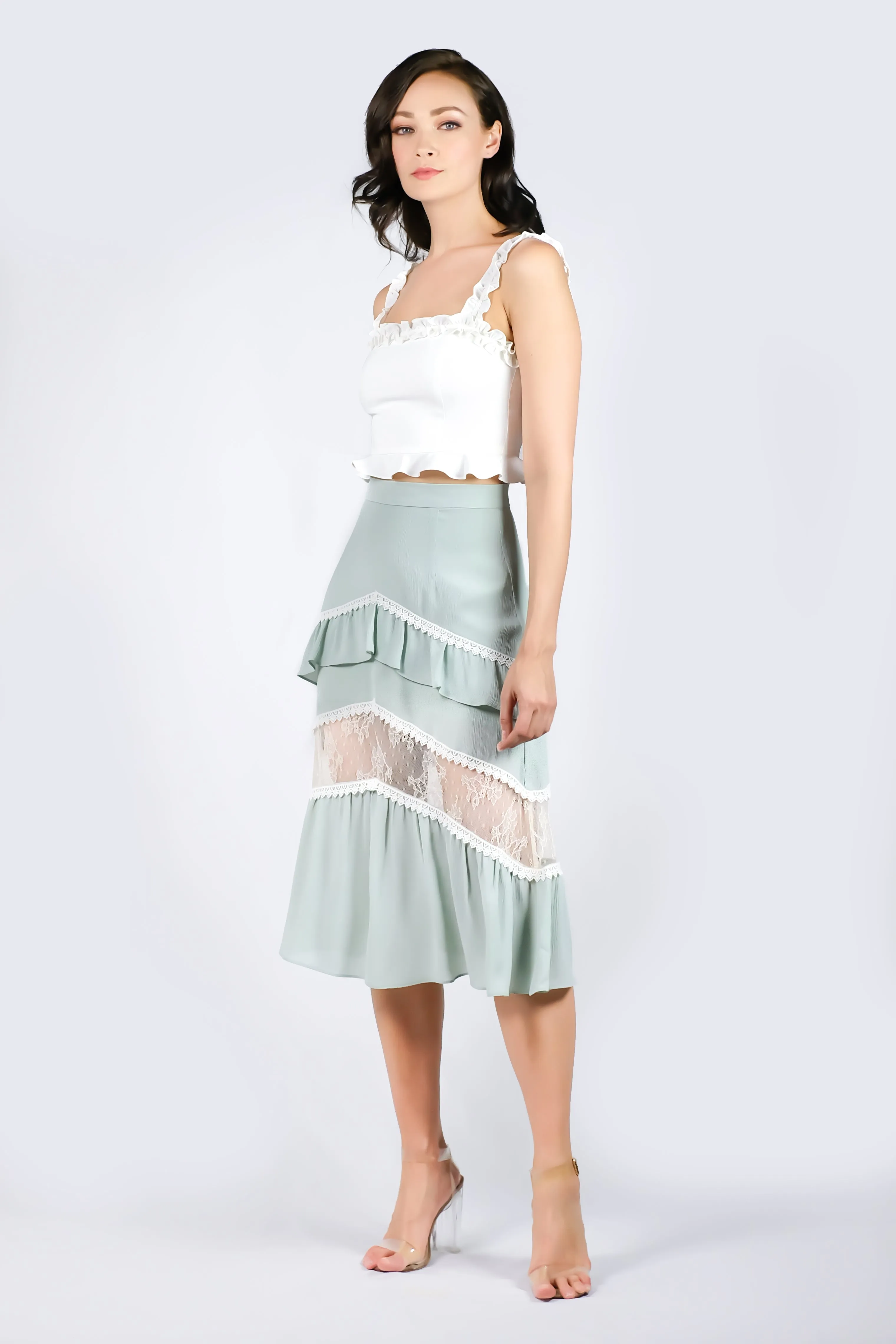 AW'18 Lace Panel Skater Skirt - Green