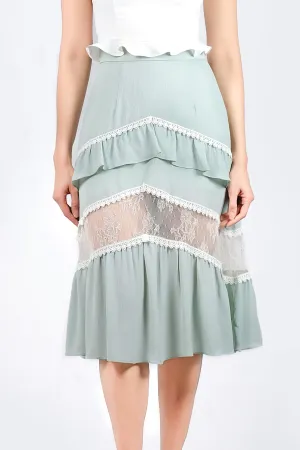 AW'18 Lace Panel Skater Skirt - Green