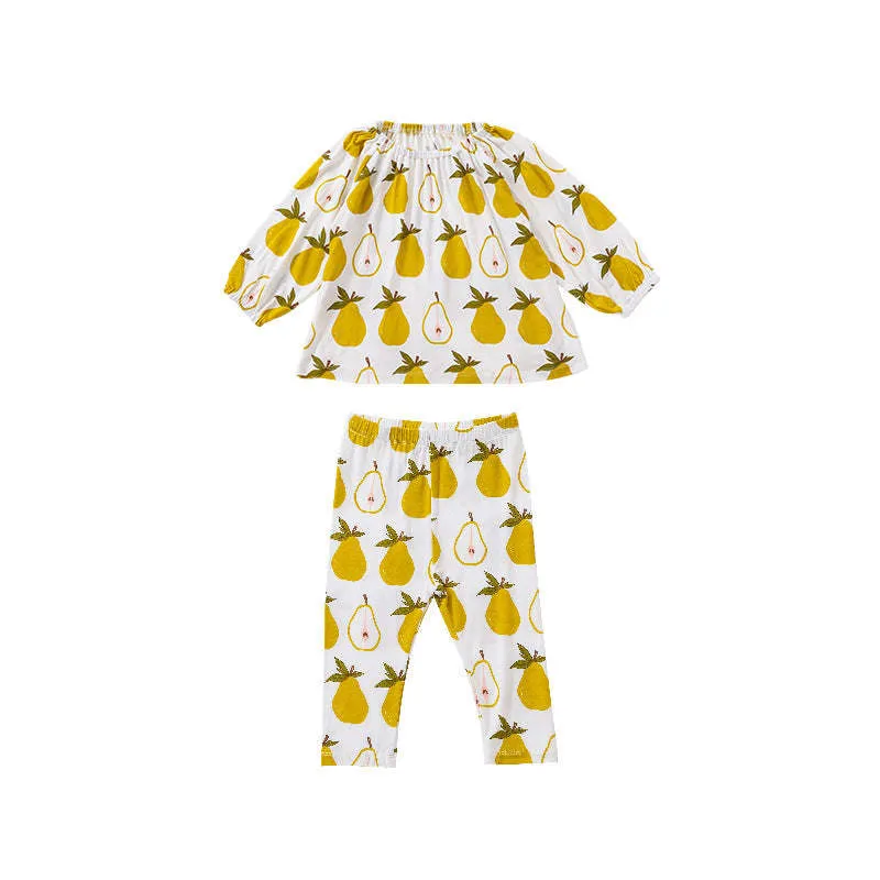 Baby Fruits Or Butterfly Pattern Cotton Tops Combo Pants Sets