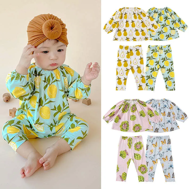 Baby Fruits Or Butterfly Pattern Cotton Tops Combo Pants Sets