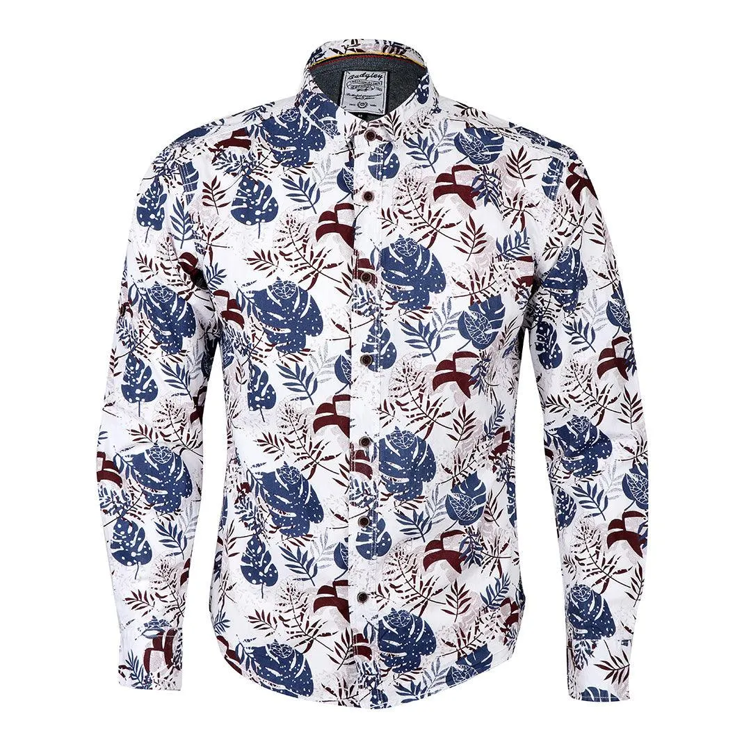 Bajiel Classic Vintage Blue Floral Print Long Sleeve Shirt