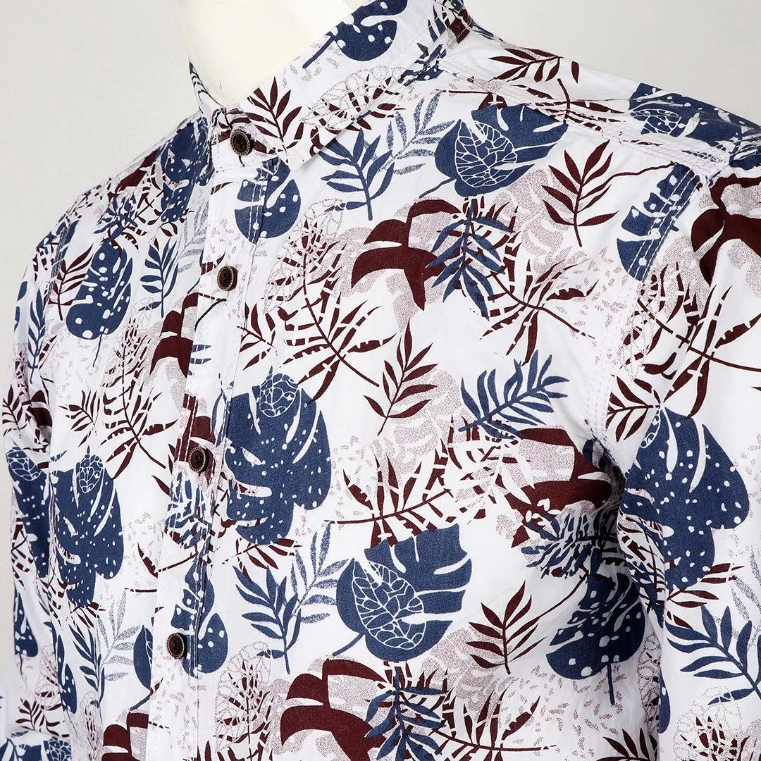 Bajiel Classic Vintage Blue Floral Print Long Sleeve Shirt