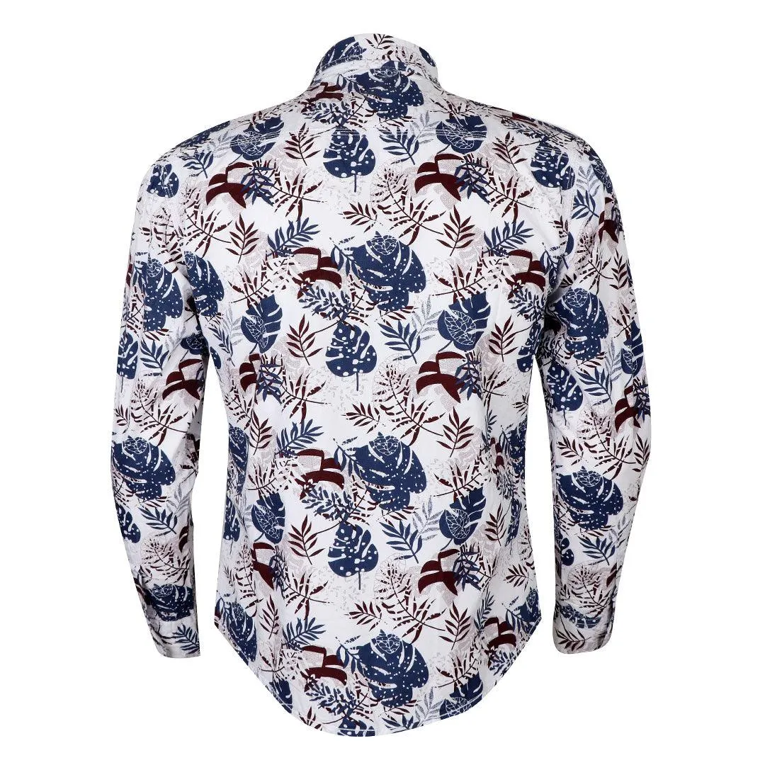 Bajiel Classic Vintage Blue Floral Print Long Sleeve Shirt