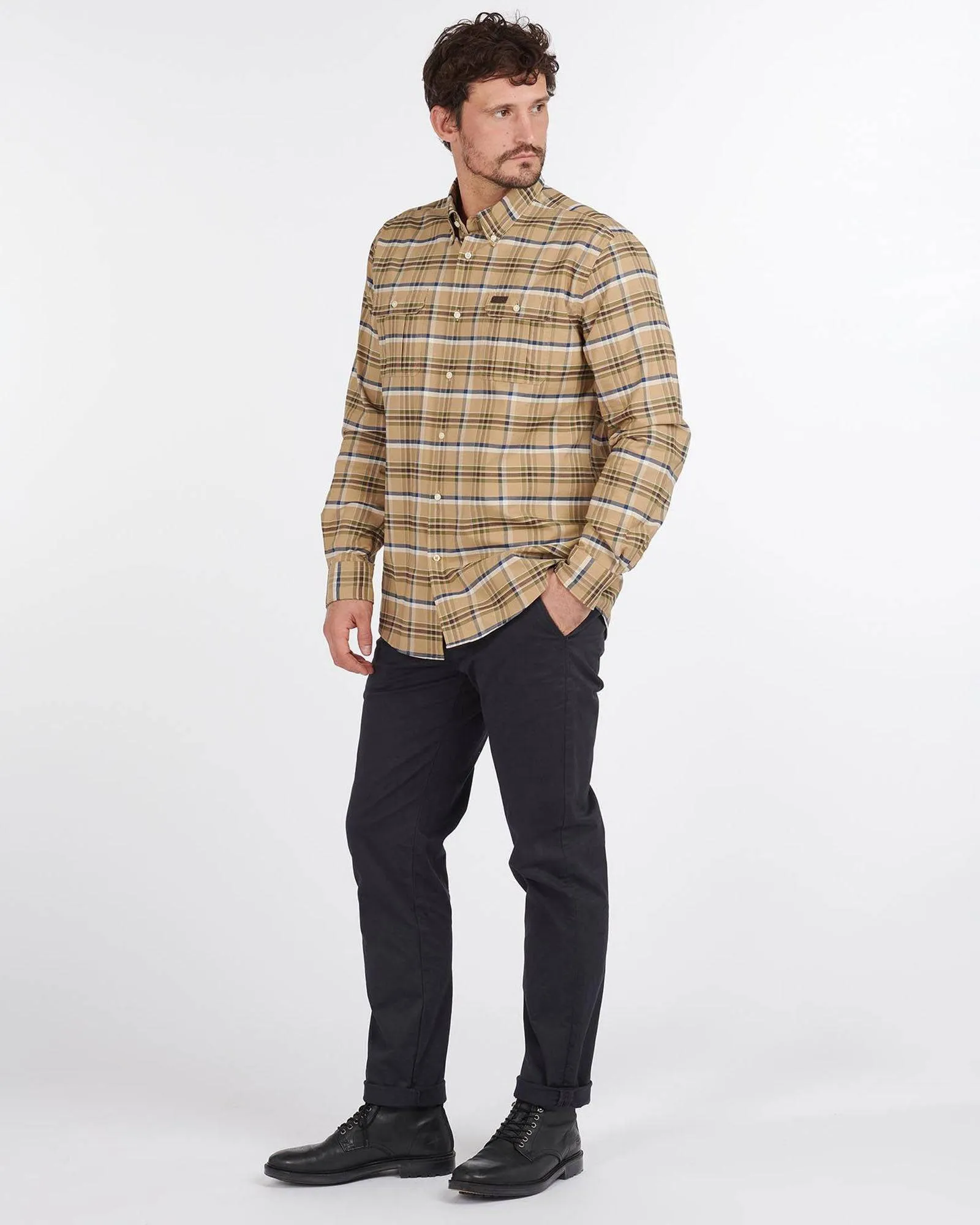 Barbour Barton Coolmax Performance Buttondown Collar Shirt in Stone