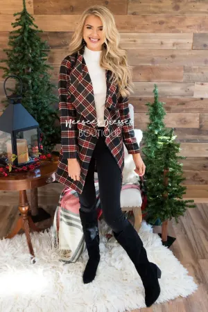 Beautiful Plaid Jacket with Waist Belt Tie