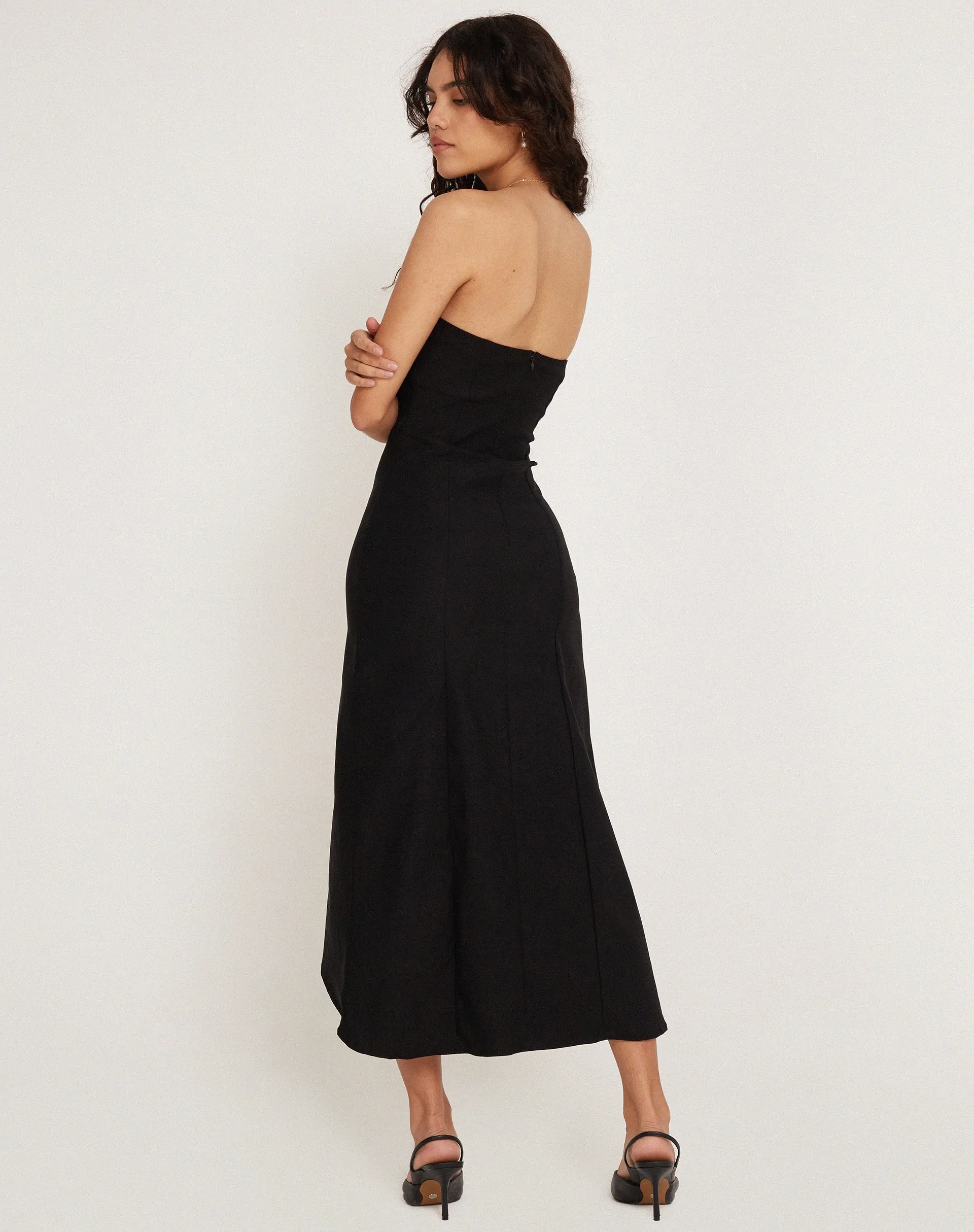 Bellini Bandeau Midi Dress in Black