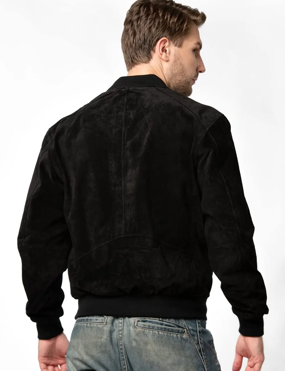 Beroth Black Suede Bomber Leather Jacket