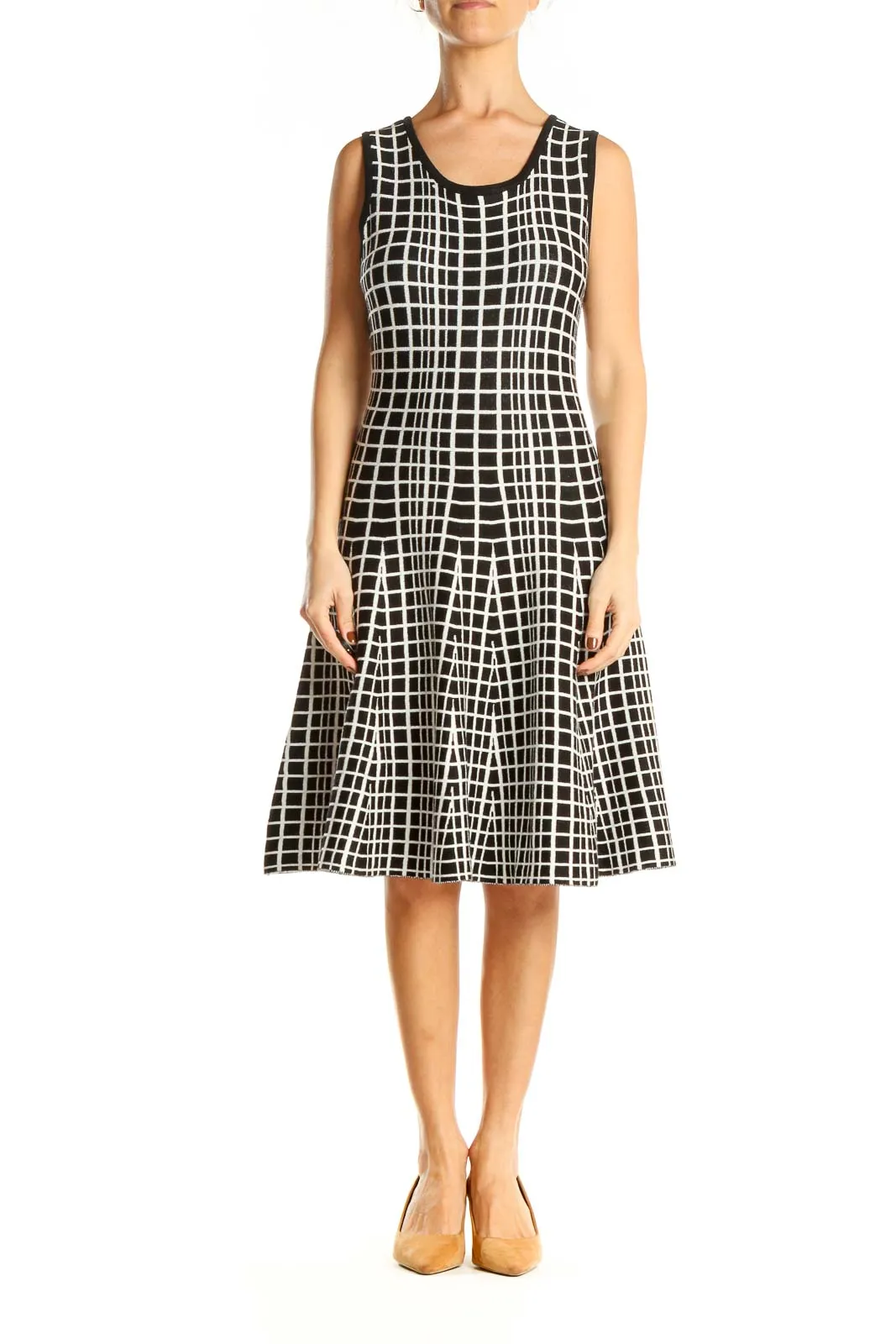 Black White Checkered Classic Fit & Flare Dress