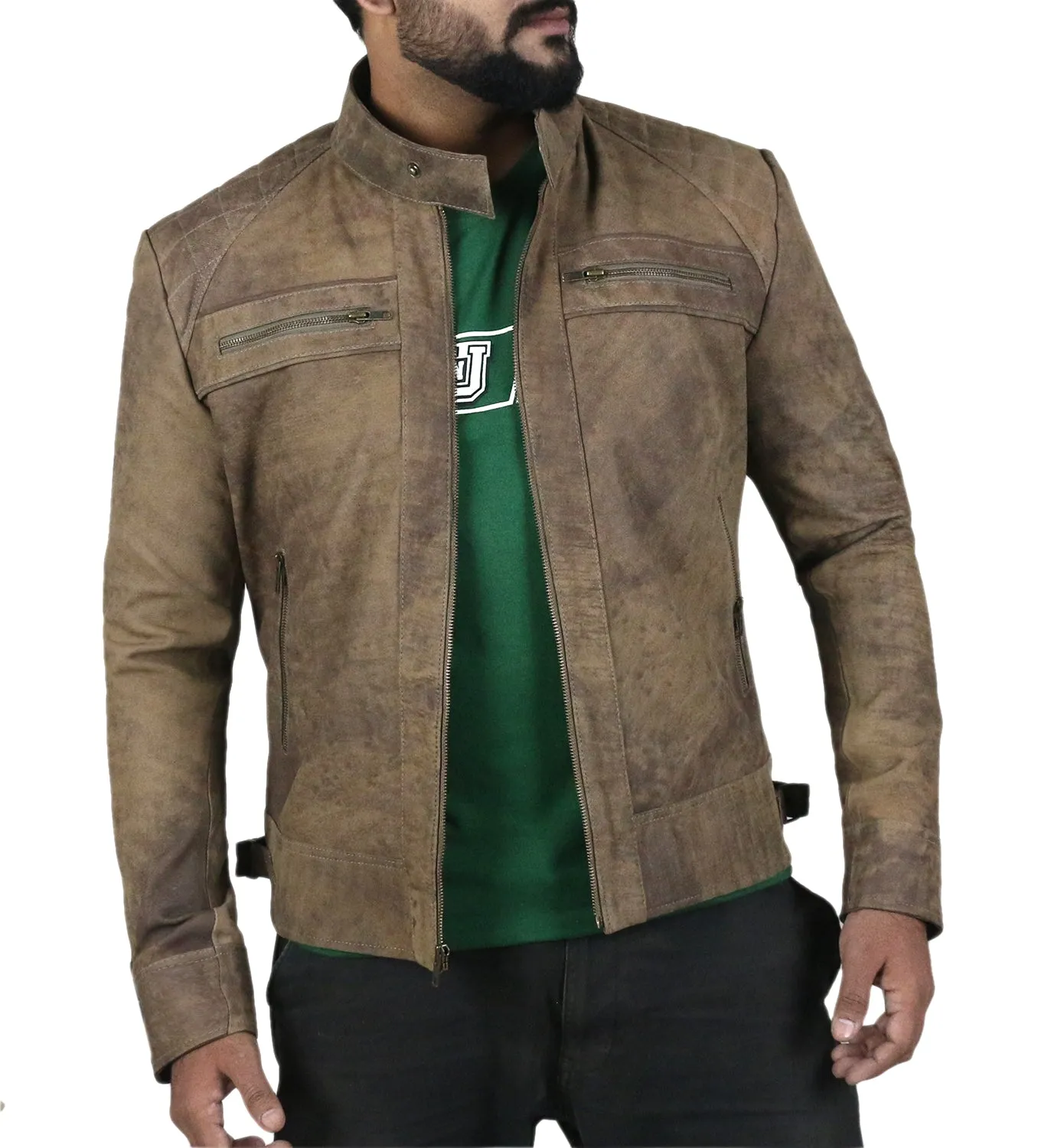 Blazeon Green Biker Leather Jacket