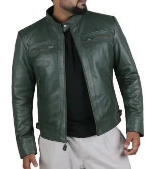 Blazeon Green Biker Leather Jacket