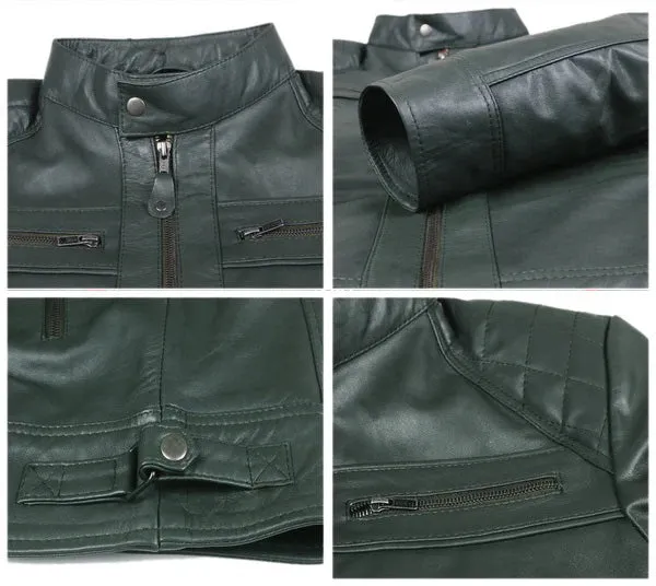 Blazeon Green Biker Leather Jacket