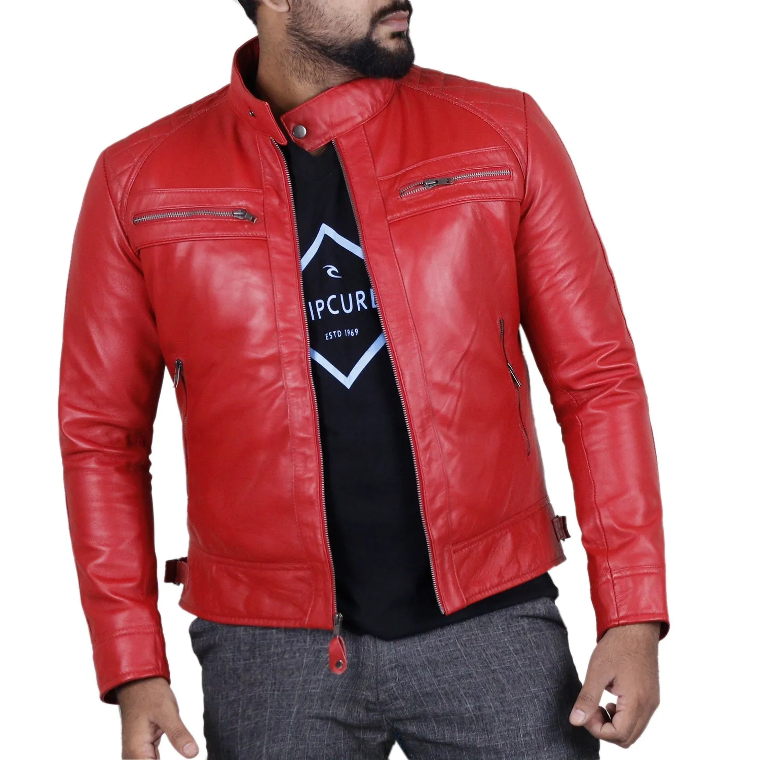 Blazeon Green Biker Leather Jacket