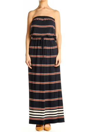 Blue Red Striped Strapless Classic Column Dress