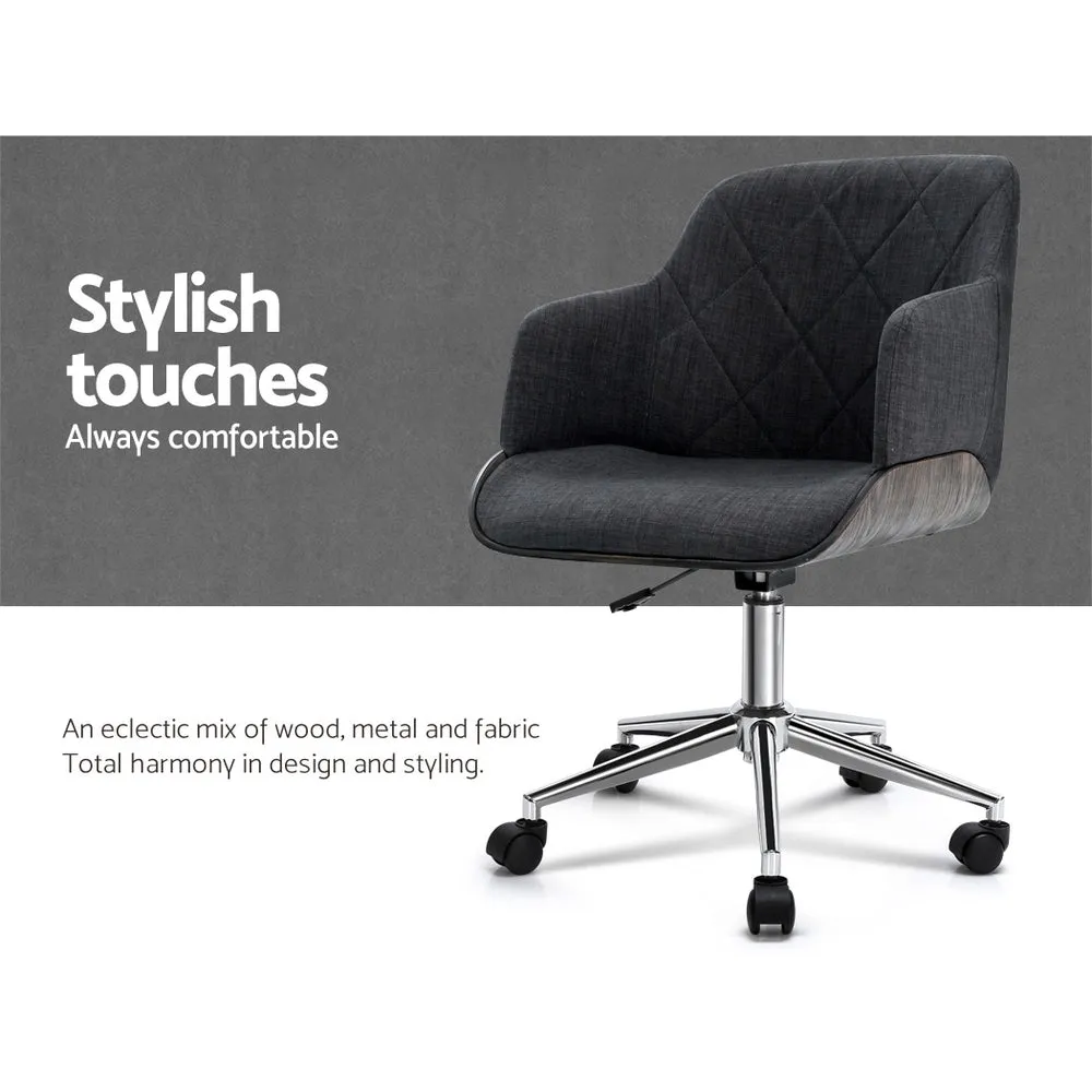 Breathable Fabric Wooden Office Chair, Grey, Adjustable - Artiss