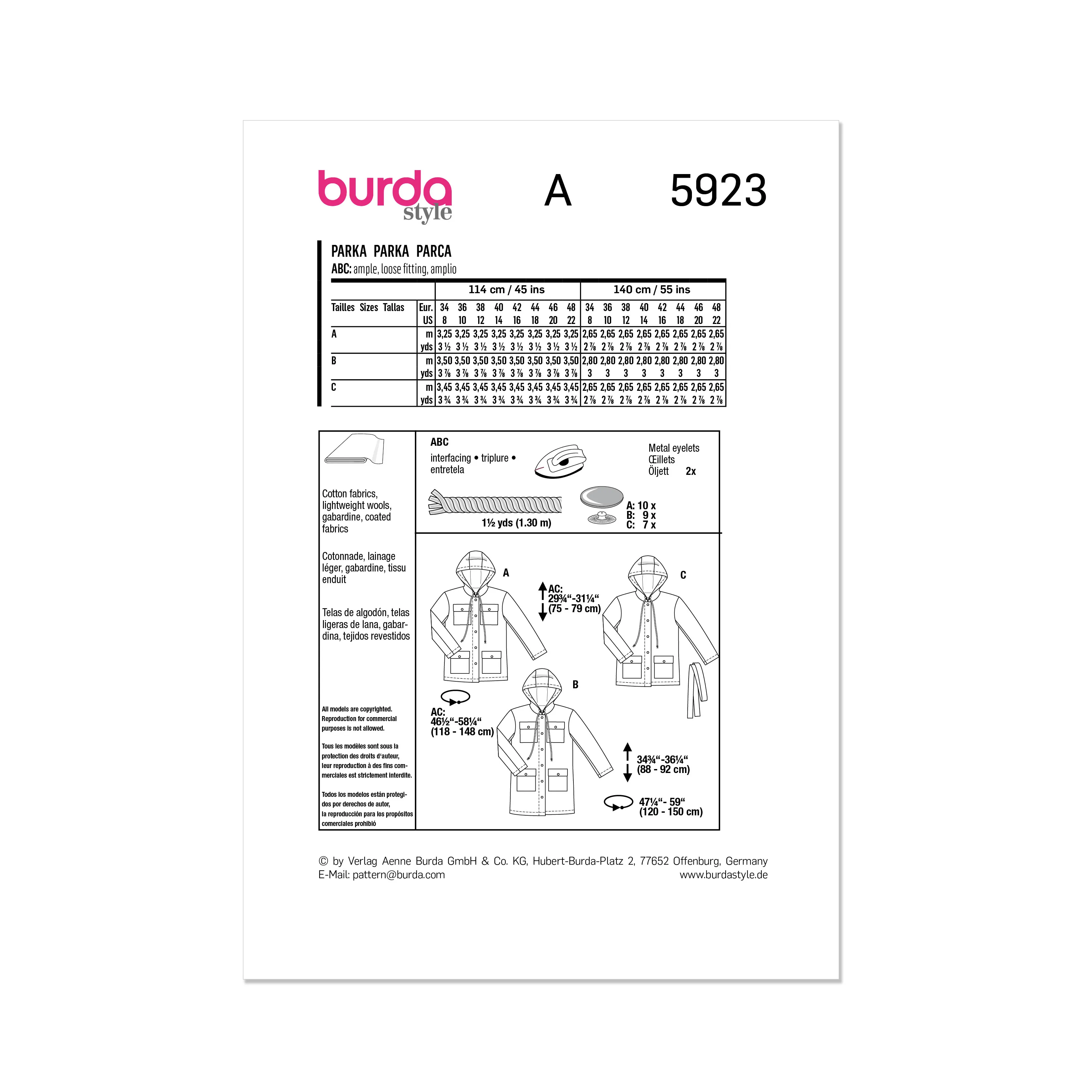 Burda Pattern 5923 Misses' Jacket