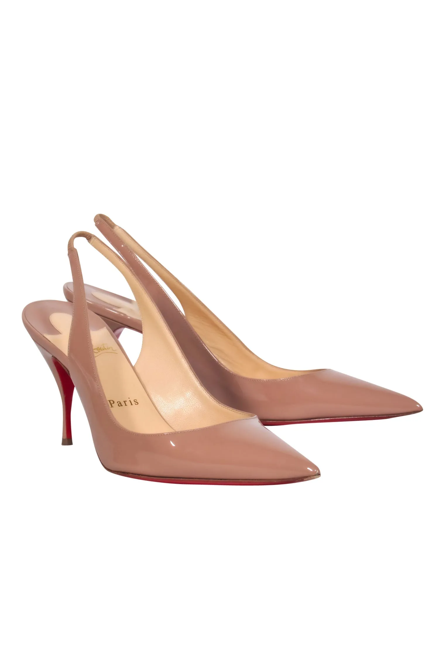 Christian Louboutin - Nude Patent Leather Pointed Toe Slingback Pumps Sz 9.5