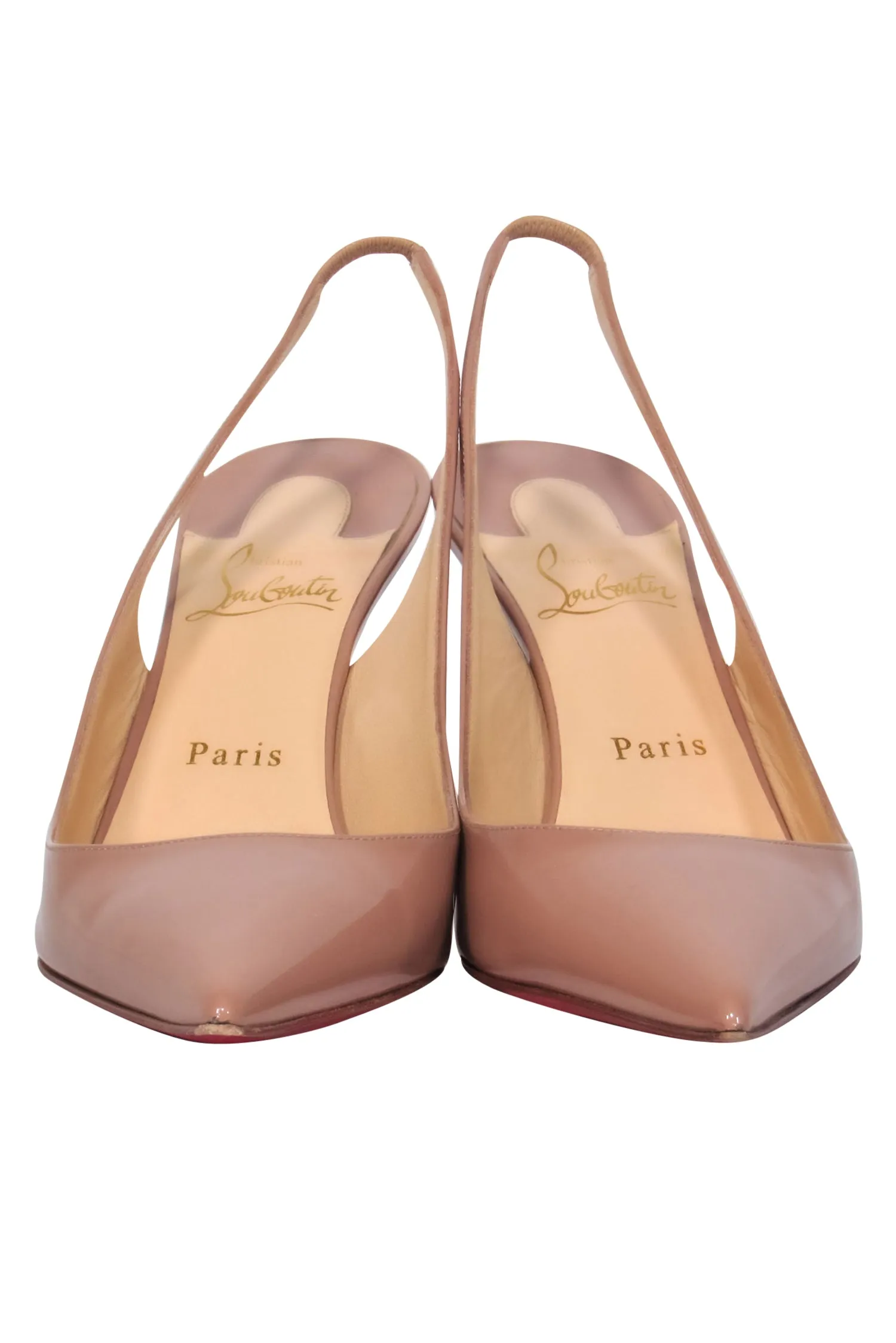 Christian Louboutin - Nude Patent Leather Pointed Toe Slingback Pumps Sz 9.5