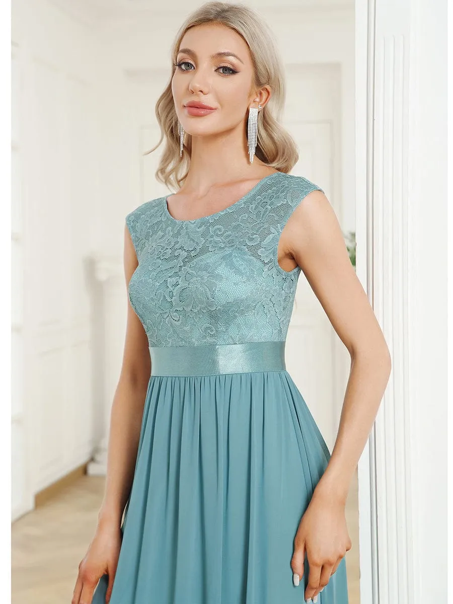 Classic Round Neck Backless Lace Bodice Bridesmaid Dress