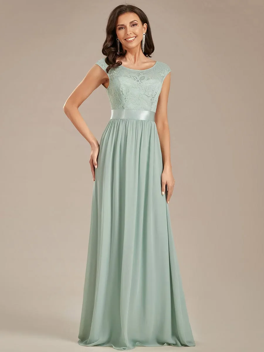 Classic Round Neck Backless Lace Bodice Bridesmaid Dress