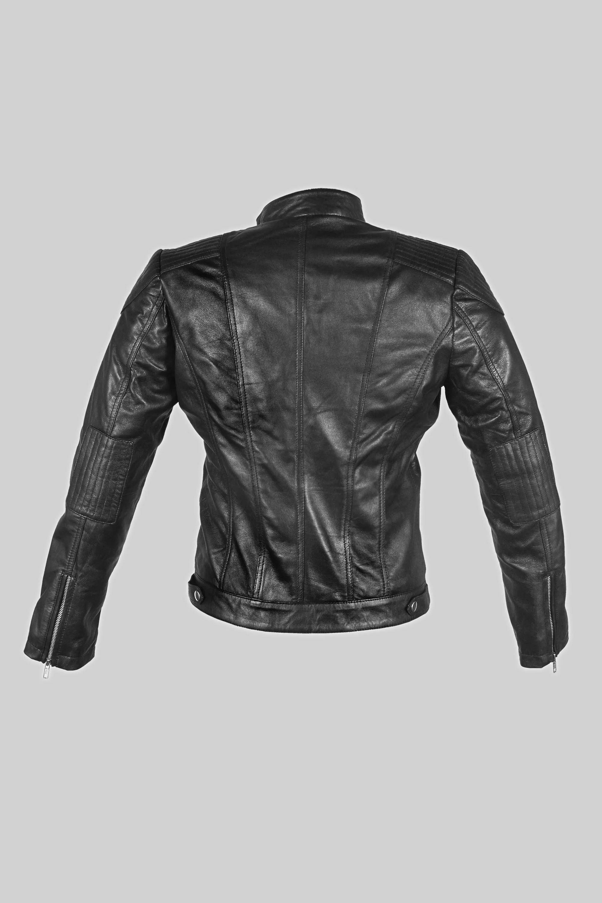 Classic Sheepskin Leather Jacket in Black for Women