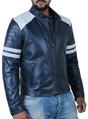 Cometix Navy Blue Biker Leather Jacket