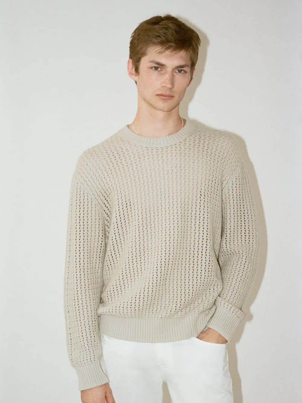 Cotton Blend Crewneck Sweater -- Mineral Grey