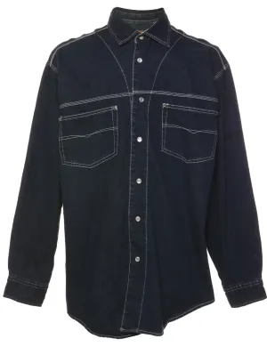 Dark Wash Contrast Stitch Denim Shirt - L