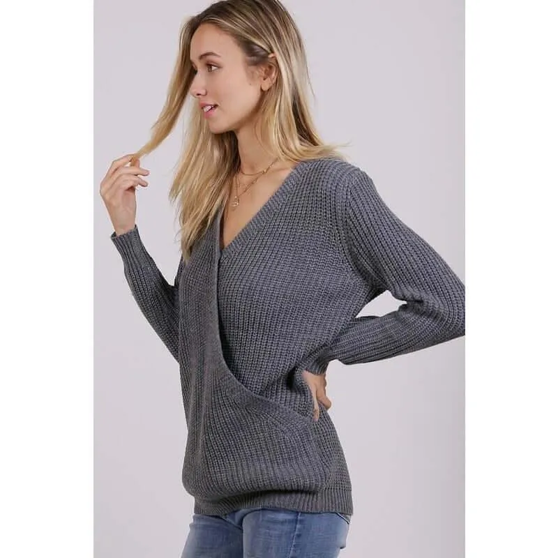 Deep V Neck Overlapped Casual Sweater