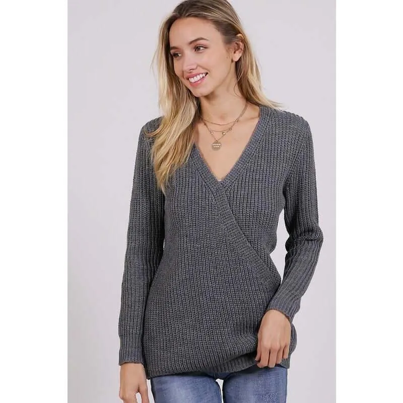 Deep V Neck Overlapped Casual Sweater