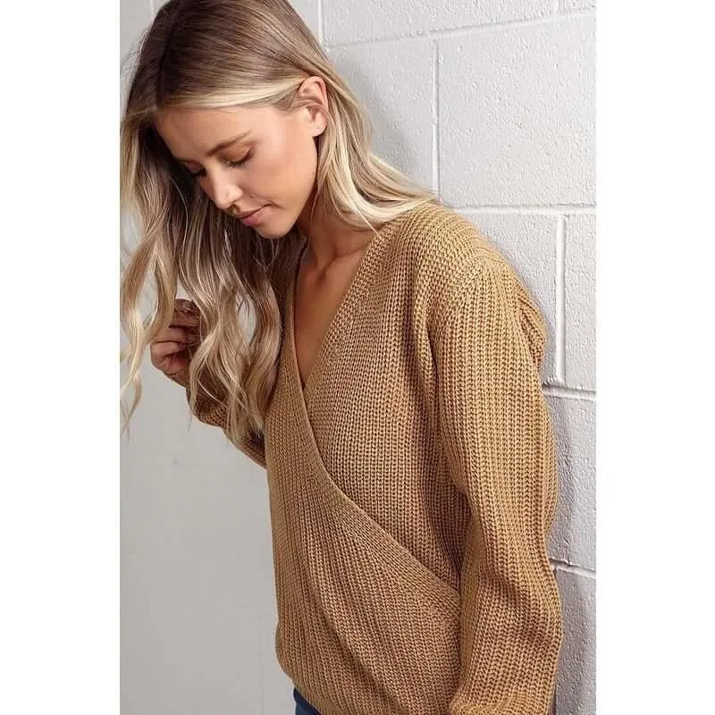 Deep V Neck Overlapped Casual Sweater