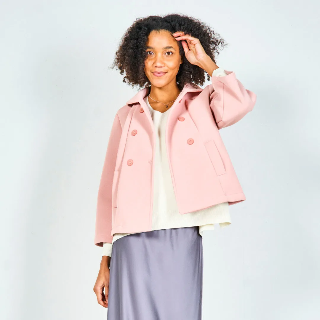 Double-breasted jacket with rounded collar wholesale