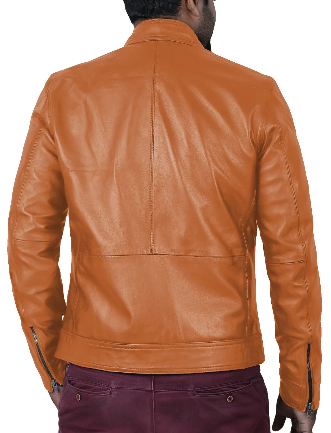 Elaron Brown Cafe Racer Leather Jacket