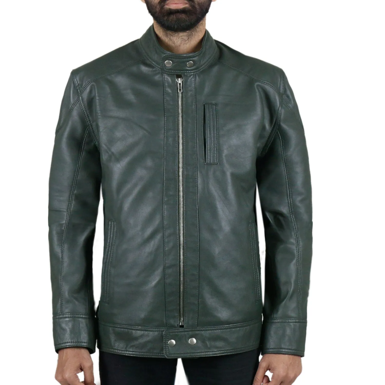 Elaron Brown Cafe Racer Leather Jacket