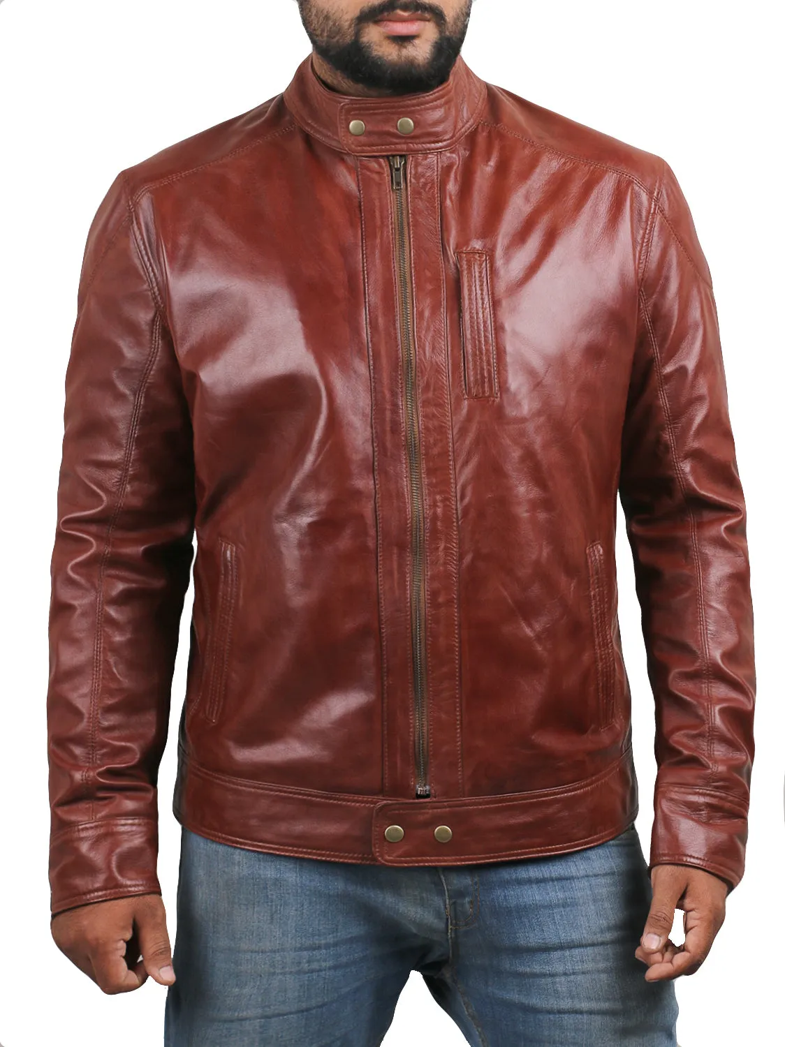 Elaron Brown Cafe Racer Leather Jacket