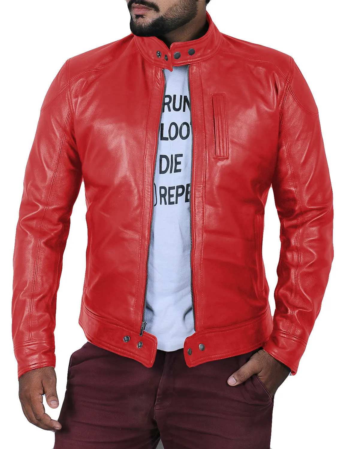 Elaron Brown Cafe Racer Leather Jacket