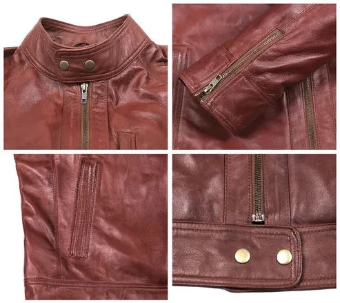 Elaron Brown Cafe Racer Leather Jacket