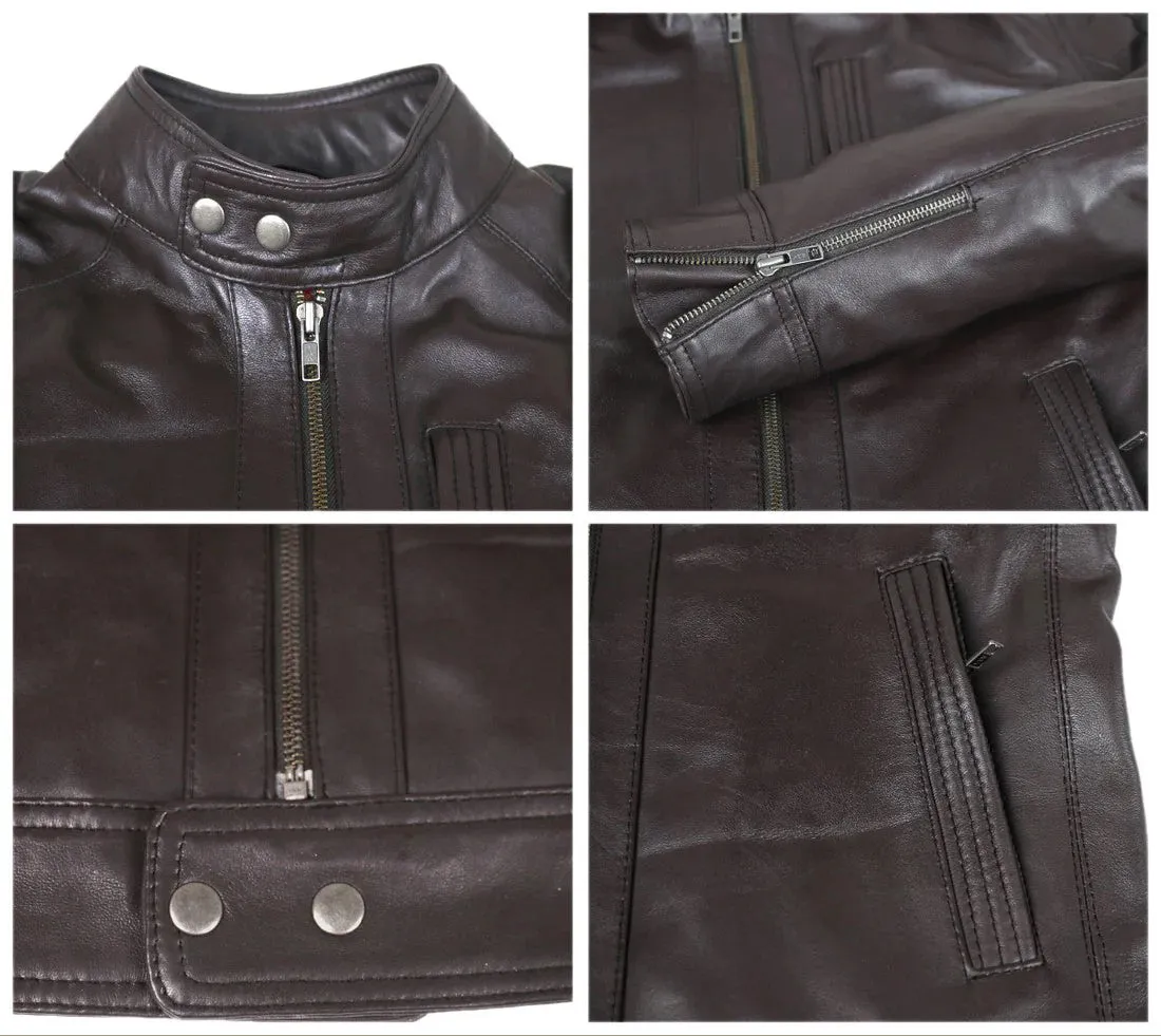 Elaron Brown Cafe Racer Leather Jacket