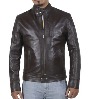 Elaron Brown Cafe Racer Leather Jacket