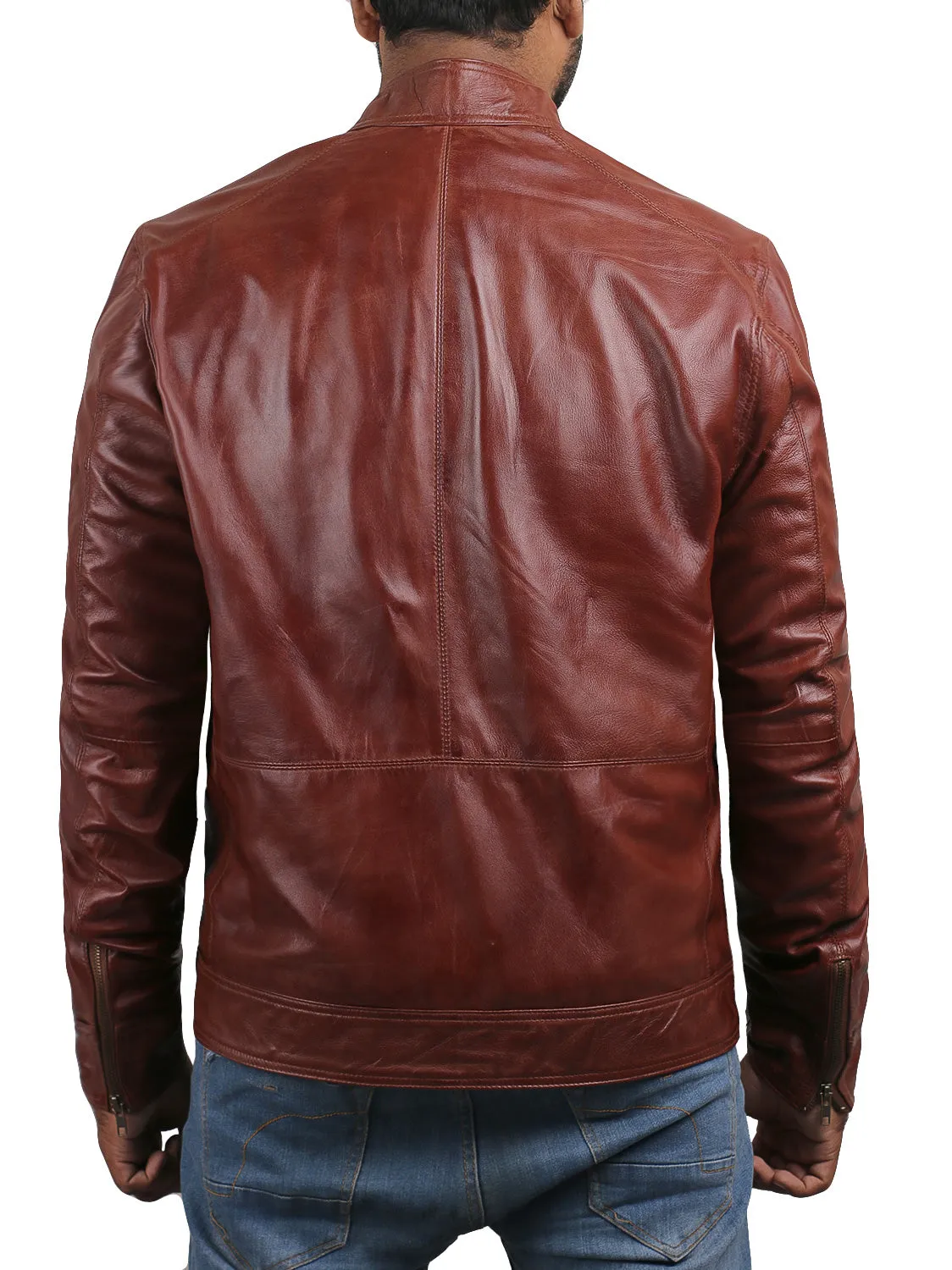 Elaron Brown Cafe Racer Leather Jacket