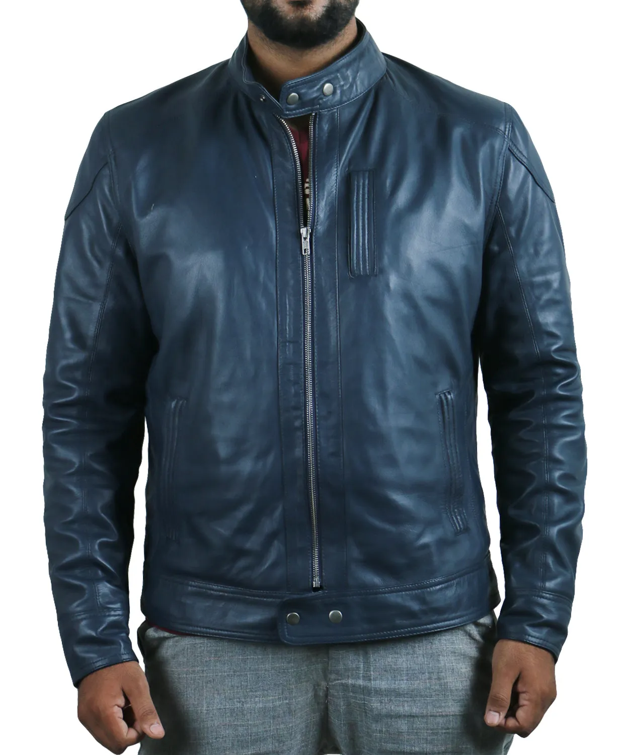 Elaron Brown Cafe Racer Leather Jacket