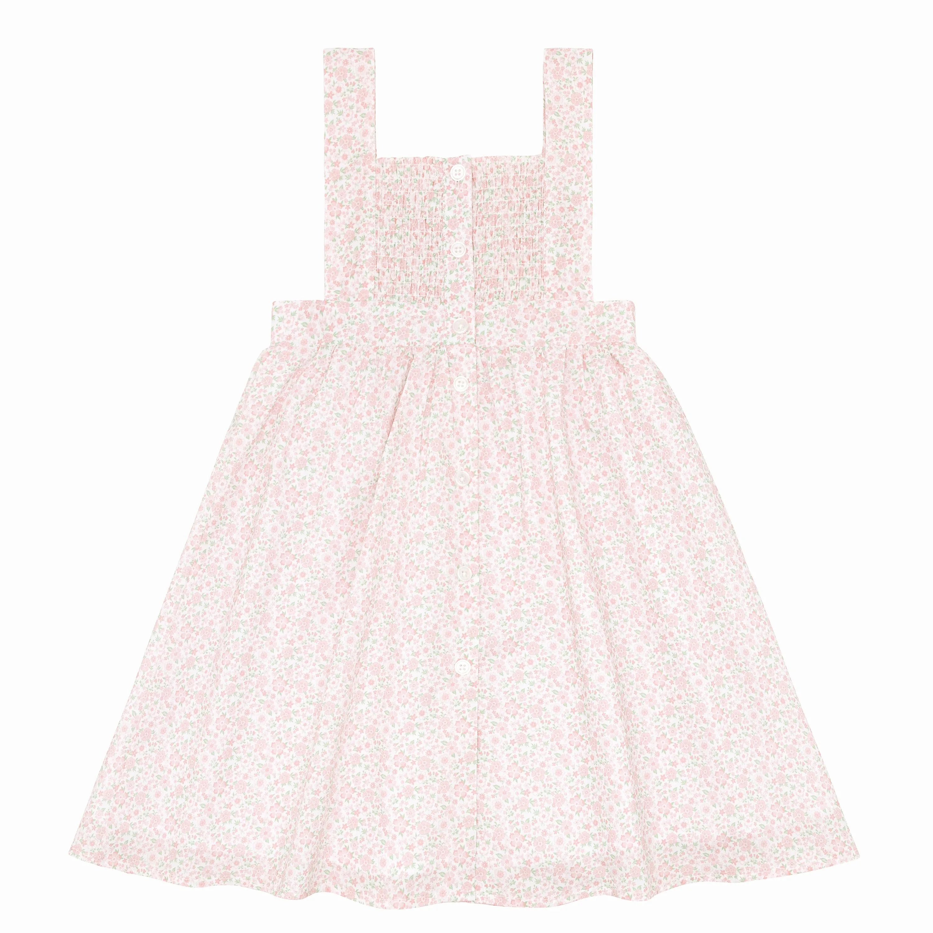 girls antique floral smocked bib dress